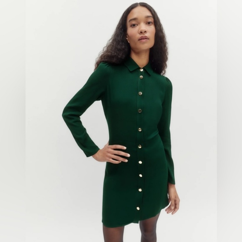 Reformation Button Up Green Dress